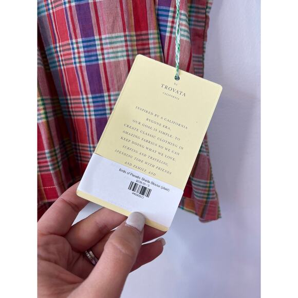 NWT Birds of Paradise Shelia Tapestry Red Plaid Balloon Sleeve Blouse Top - Picture 5 of 8